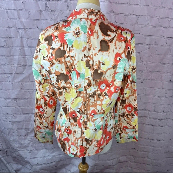 coldwater creek floral blazer jacket sz medium cotton blend stretch boho granny - Picture 3 of 8